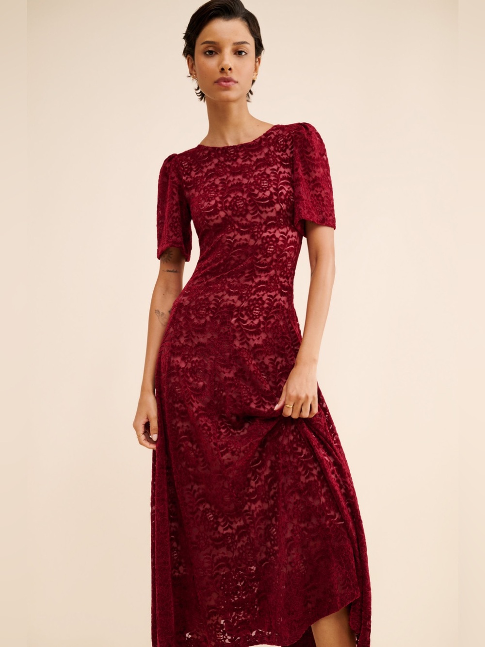 Kachel Velvet Short Sleeve Maxi Dress Wine Burgundy Size 6